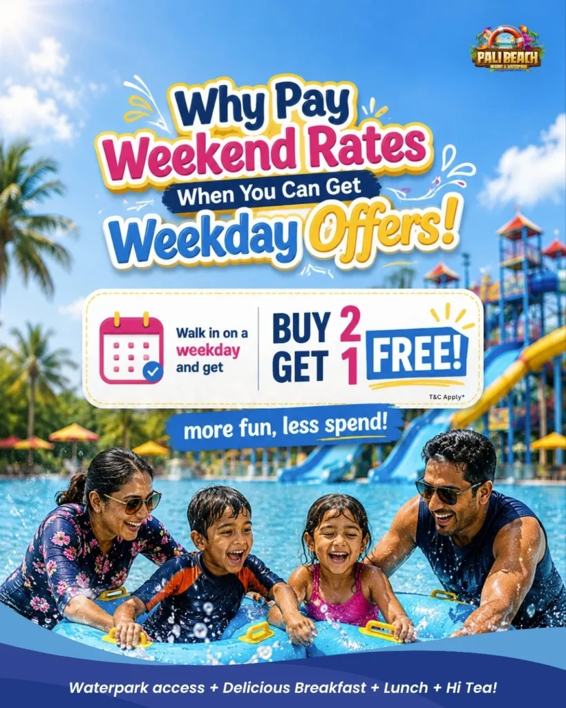 Family enjoying the Weekday Buy 2 Get 1 FREE offer at Pali Beach Resort Water Park